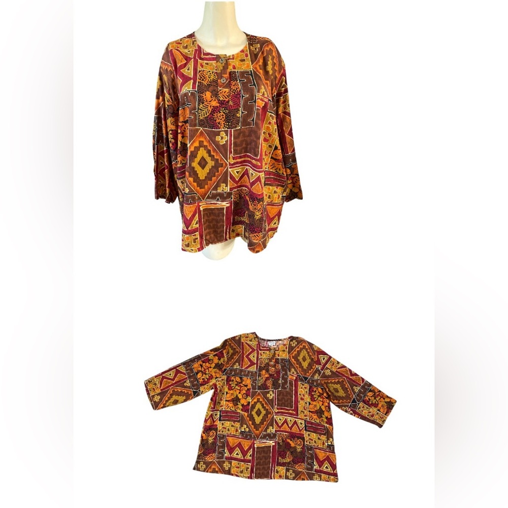 Vintage 90s Plus Preferred Abstract Geometric Print Top Blouse Shirt size 22W
